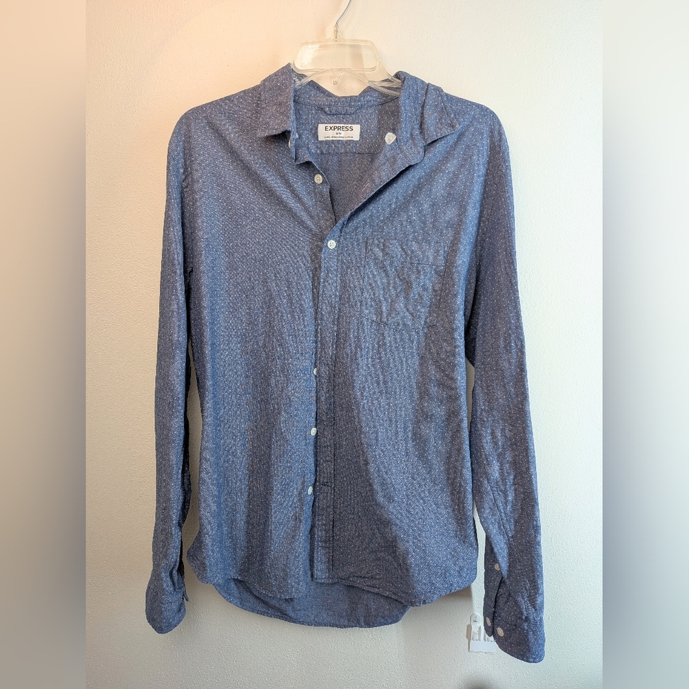 Express Men's M Blue Button Down Collared Shirt